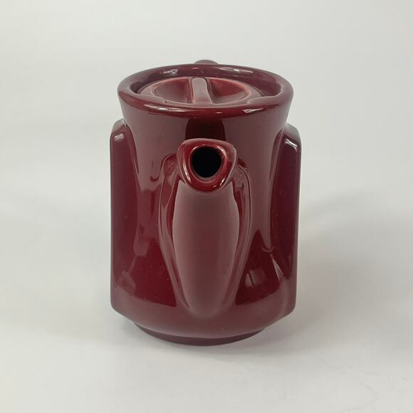 Burgundy Teapot 6" Red Ceramic Burden China POOR MCM Mid Century Retro Art Deco - Picture 4 of 14